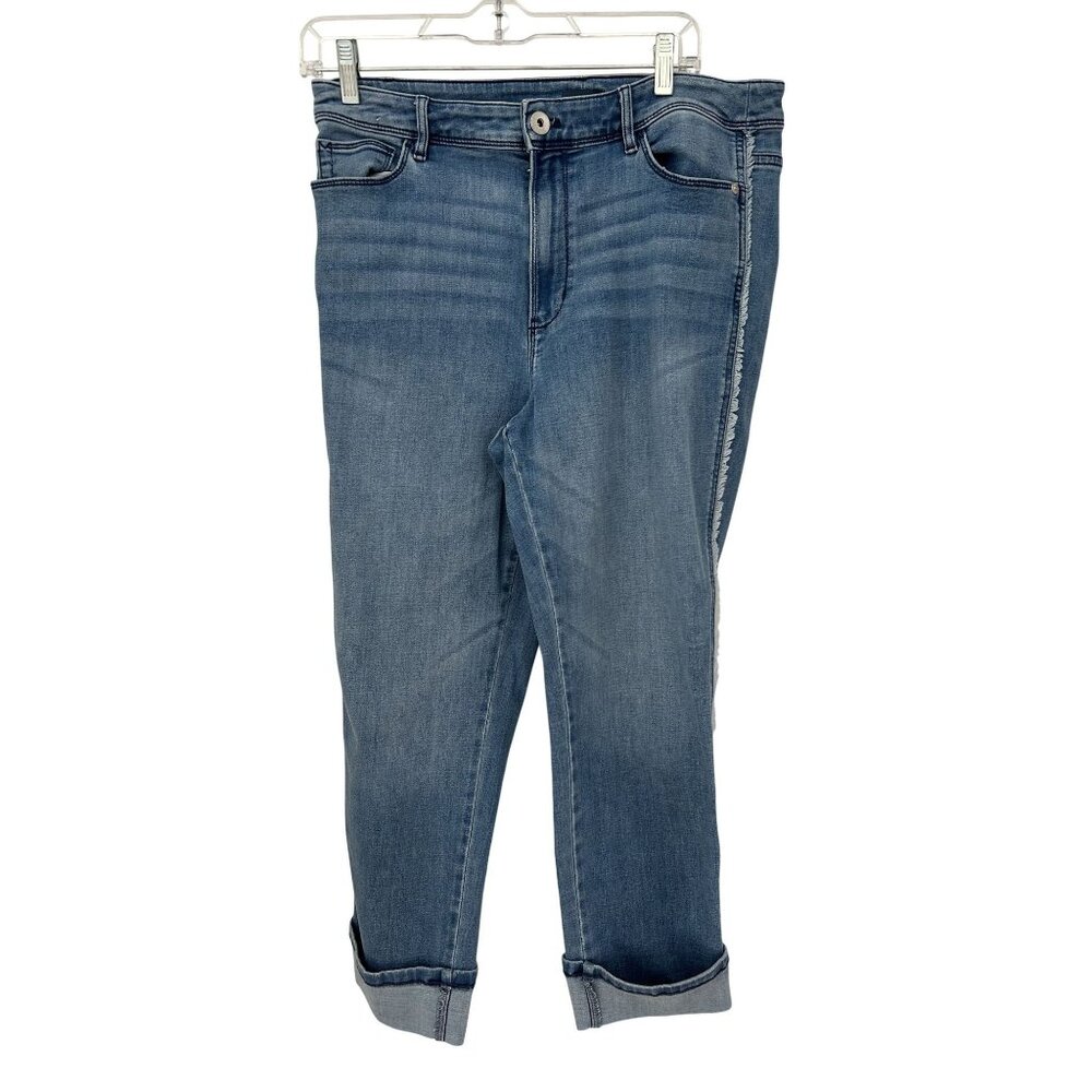 j. jill Cropped Cuffed Jeans Frayed Seams Size 12